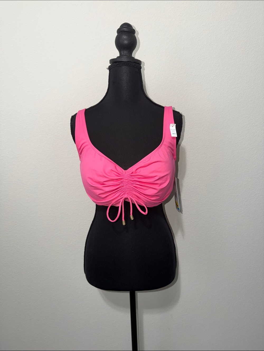 Nwt Coco Reef Hot Pink Ruched Drawstring Bikini Top -fully adjustable